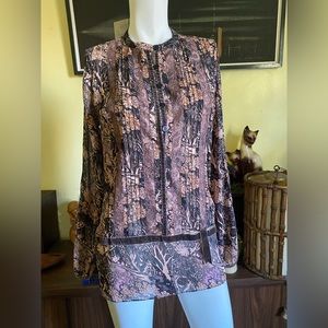 Ladies boho garden sheer button up long sleeve whimsical blouse desert